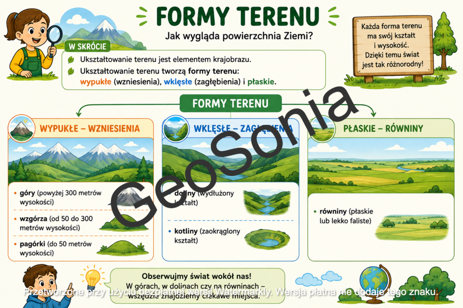 Ukształtowanie terenu w mojej okolicy   nowy podręcznik  "Odkrywam przyrodę" przyroda klasa 4 sketchnotka