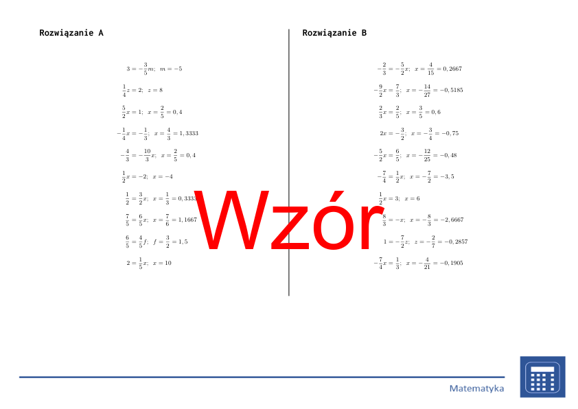 Równania liniowe (ułamki), przekształcenia równoważne (mnożenie, dzielenie) | matematyka, algebra | 26 kolumn
