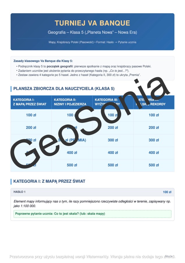 Gra Va Banque geografia klasa 5