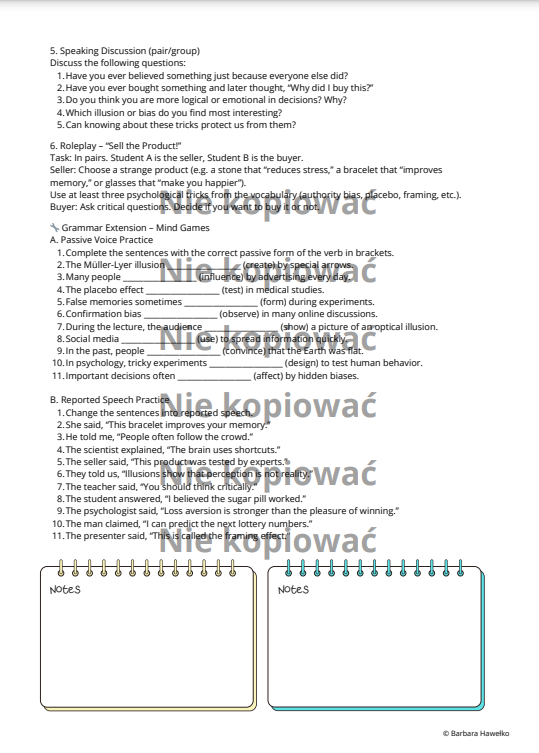 Karta Pracy: Mind Games - the Psychology of Decisions (słownictwo + Passive Voice i Reported Speech) B1/B2