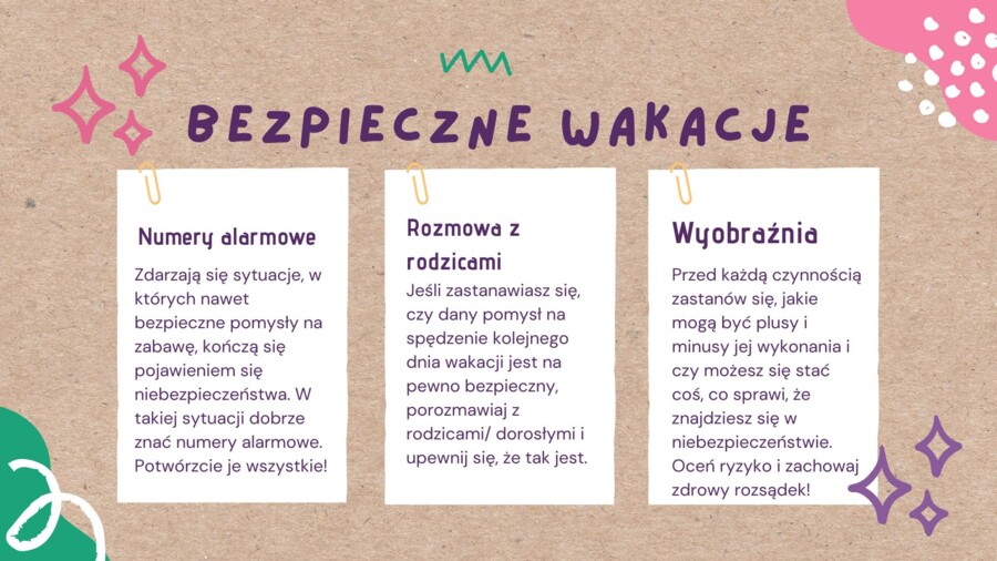 Prezentacja / materiały na gazetkę Bezpieczne wakacje
