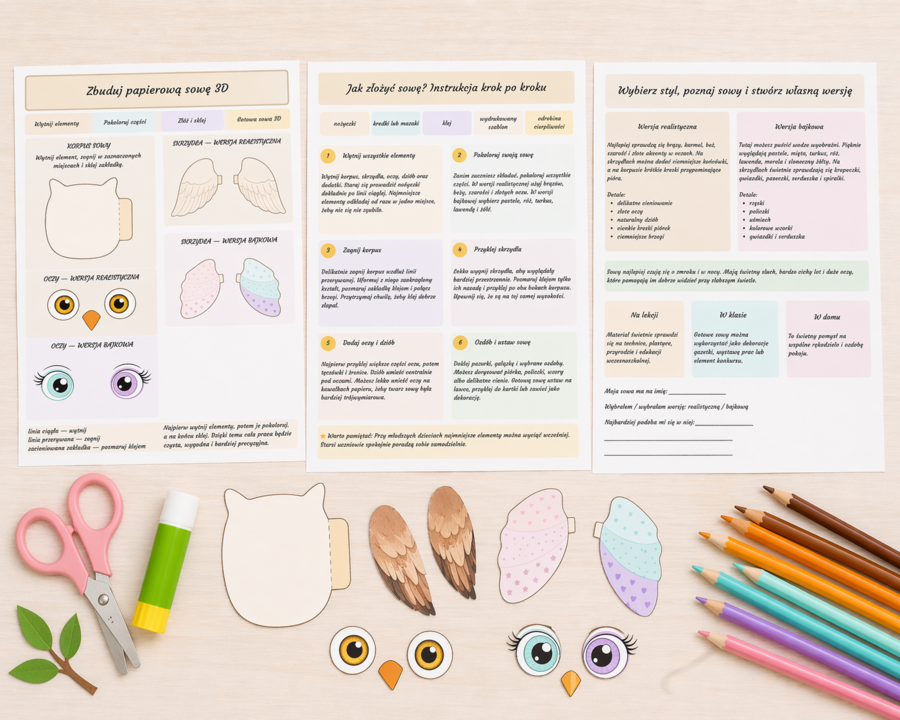 Zbuduj papierową sowę 3D