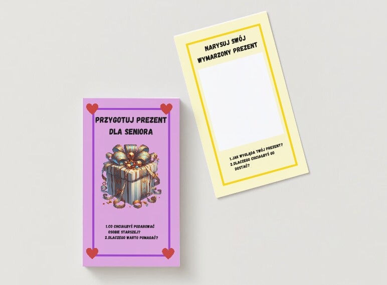 Karty z listą prezentów. Wesołe karty z obrazkami prezentów.