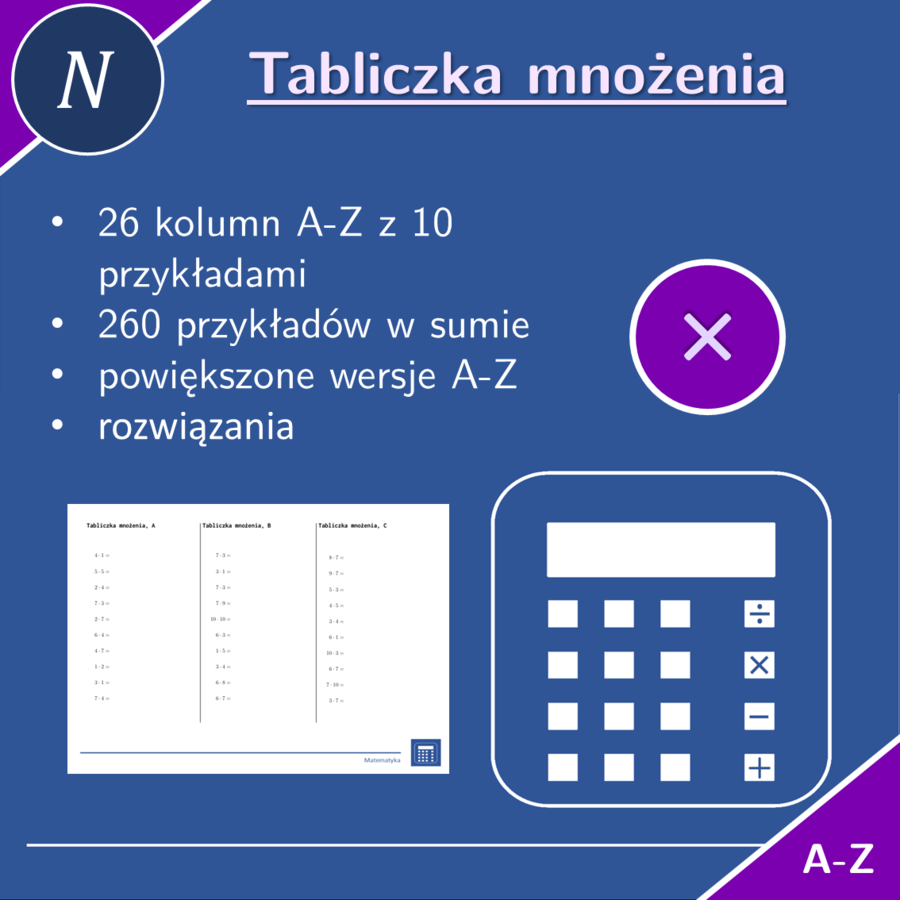 Tabliczka mnożenia | matematyka | 26 kolumn