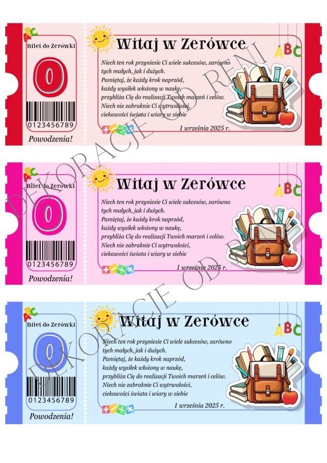 Powitalne Bilety do Zerówki