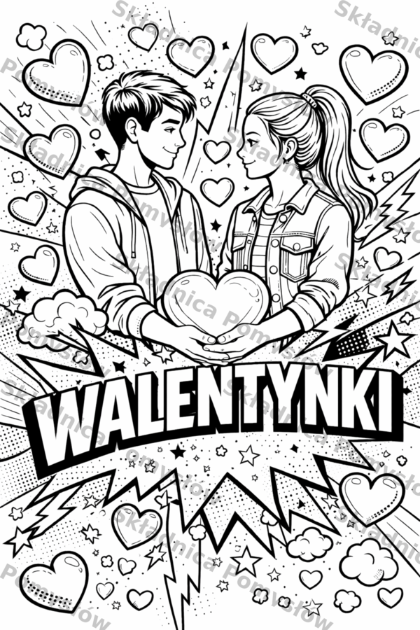 WALENTYNKI - plakat - kolorowanka XL + miniatura A4 (pop-art) - dekoracja - gazetka