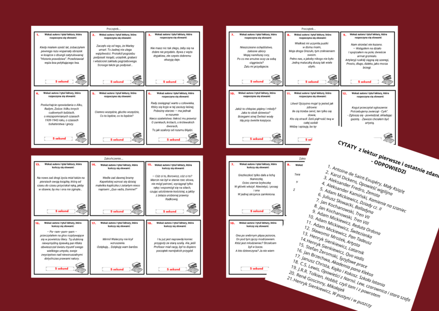 CYTATY z lektur pierwsze i ostatnie zdania – 42 cytaty – LEKTURY OBOWIĄZKOWE – egzamin – powtórka - gra „5 sekund” + odpowiedzi