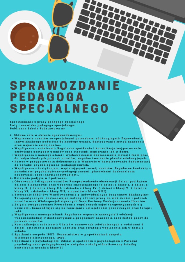 Sprawozdanie pedagoga specjalnego, szkoła podstawowa i ponadpodstawowa