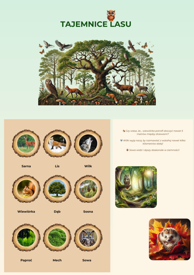 Plansze z ekosystemami (Las, łąka, jezioro)