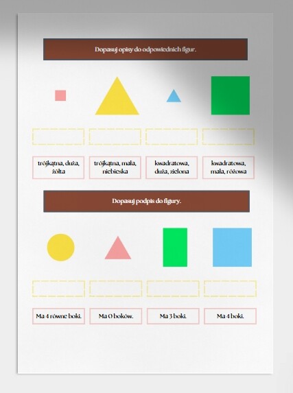 Porównywanie i opisywanie figur geometrycznych. Karta pracy. Sprawdzian.