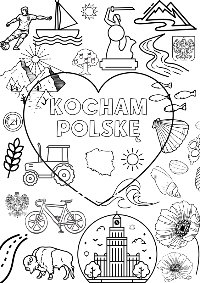 Kocham Polskę, kolorowanka XXL 9szt A4