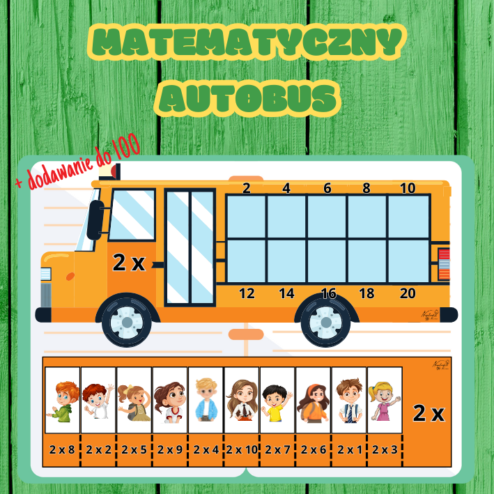 Matematyczny autobus- tabliczka mnożenia + dodawanie do 100