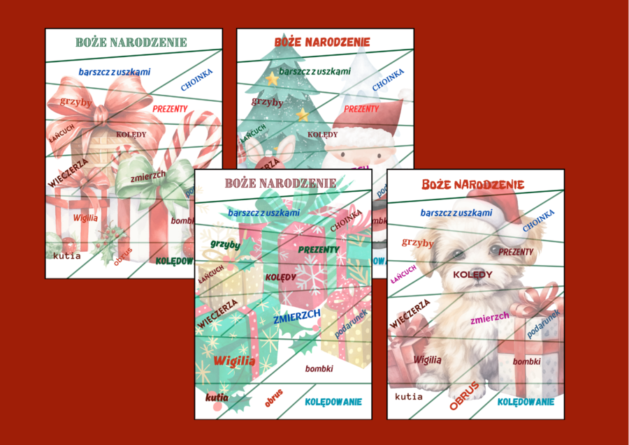 BOŻE NARODZENIE – ortografia – puzzle – 4 wersje