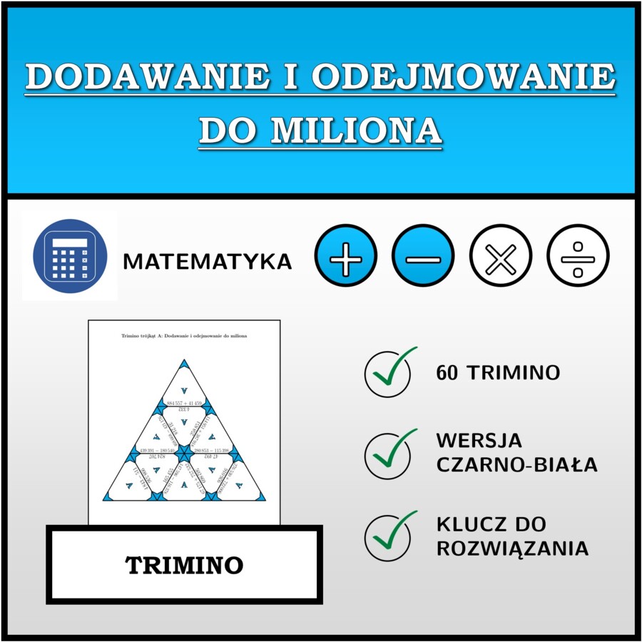 Trimino - Dodawanie i odejmowanie do miliona | matematyka