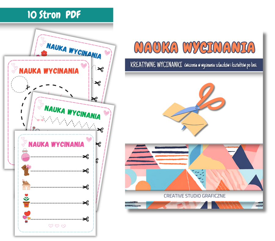 NAUKA WYCINANIA- Kreatywne wycinanki: ćwiczenia w wycinaniu szlaczków i kształtów po linii ♡