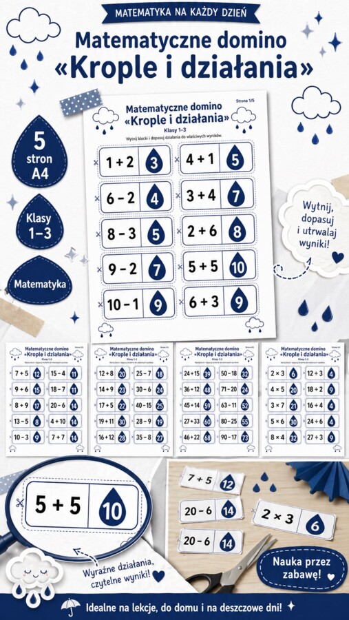 Matematyczne domino. Krople i działania