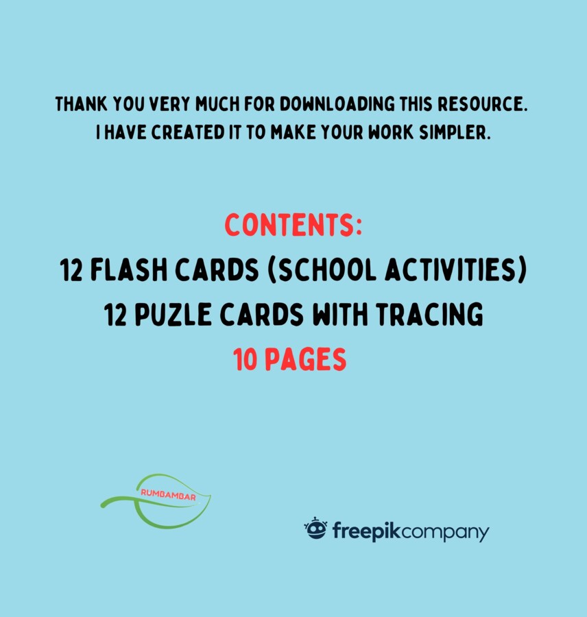 School Activities Part 1: Back to school Flash Cards & Tracing Puzzle Czynności wykonywane w szkole część 1.