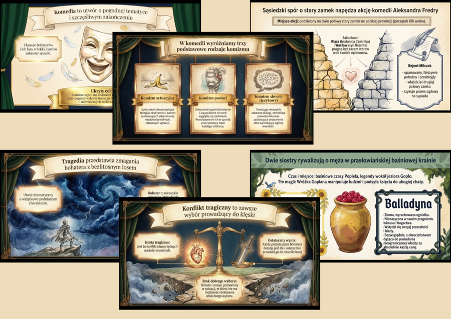 🎭DRAMAT i gatunki dramatyczne – prezentacja multimedialna (19 slajdów)