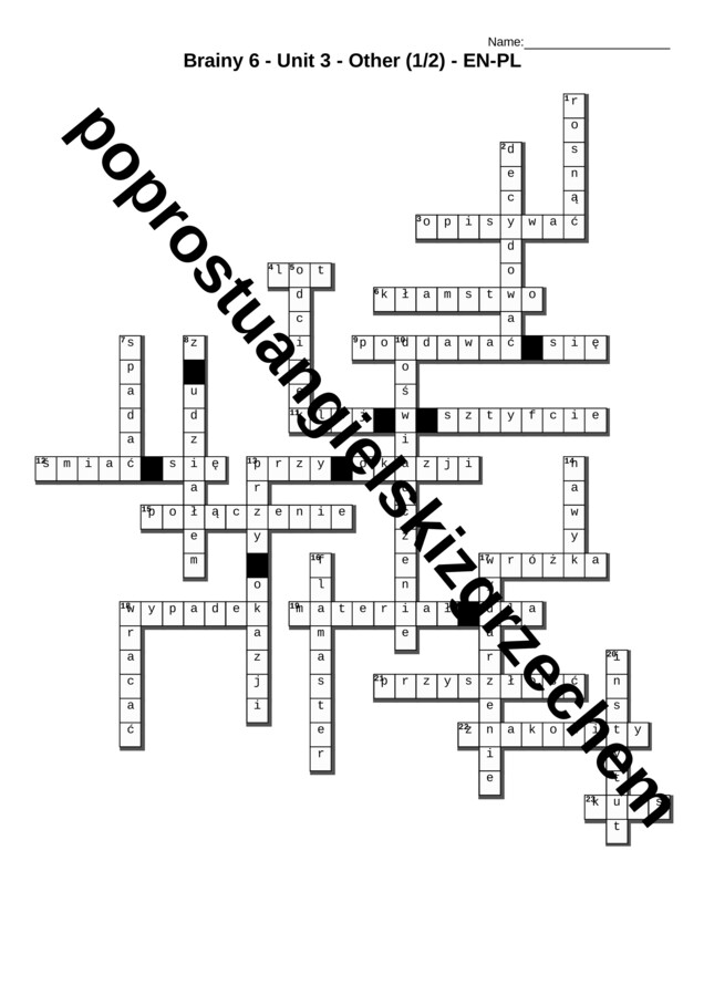 Brainy 6 – Unit 3 – krzyżówki