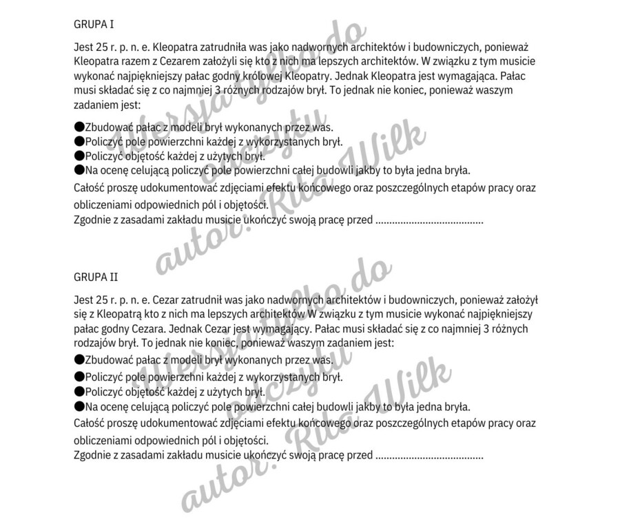 Stereometria - klasa 5- projekt grupowy