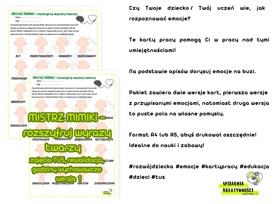 MISTRZ MIMIKI - rozszyfruj wyrazy twarzy (wersja 1) zajęcia TUS, rewalidacja, godziny wychowawcze