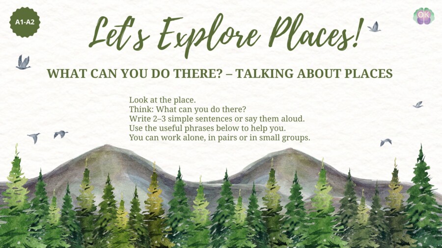 🗺️ Where Can You Go? What Can You Do There? ✨ Level: A1–A2 | 31 pages angielski dla początkujących, mówienie po angielsku, miejsca w mieście, słownictwo, czasownik can, nauka przez zabawę, praca w parach, komunikacja, angielski A1, angielski A2, ćwiczeni