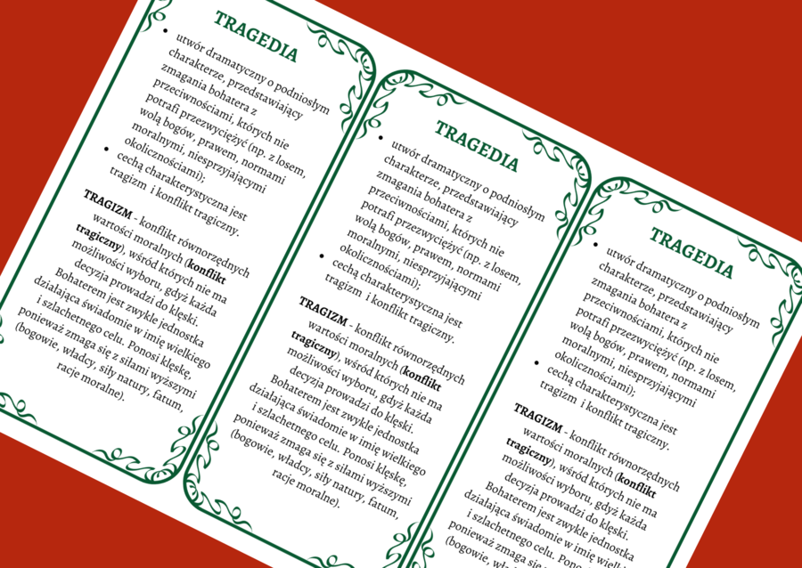 TRAGEDIA – cechy – wklejka - wklejki - dramat