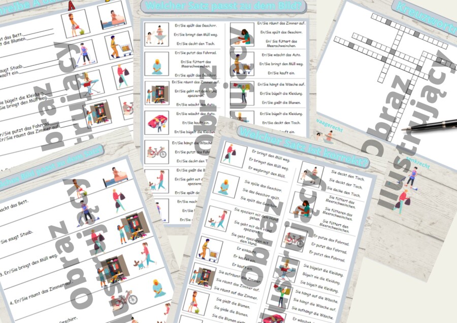 Pflichten - karty pracy i krzyżówka obrazkowa