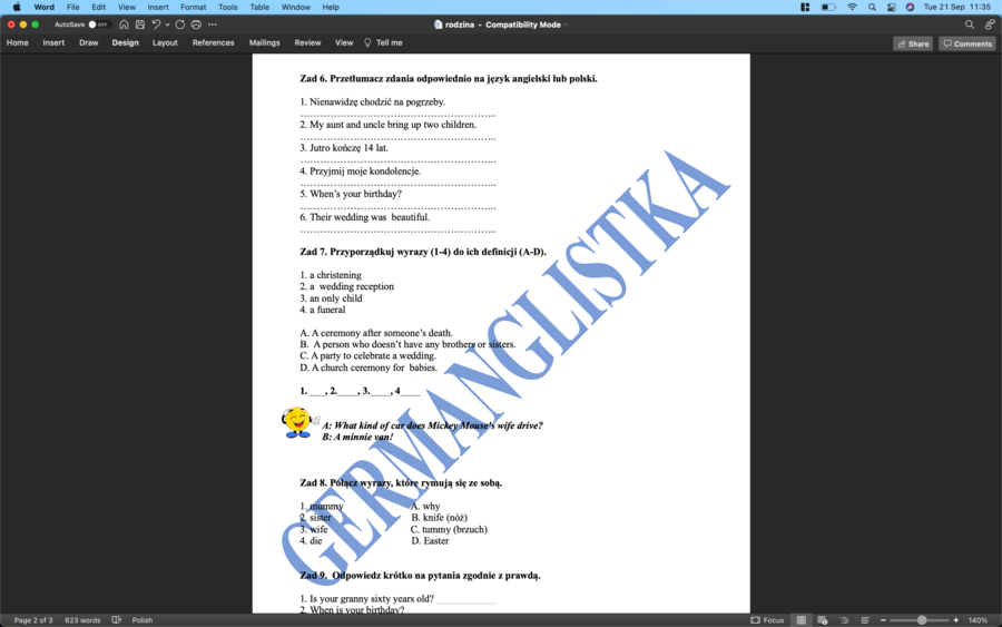 Rodzina i uroczystości rodzinne- ćwiczenia powtórzeniowe dla ósmoklasistów i nie tylko