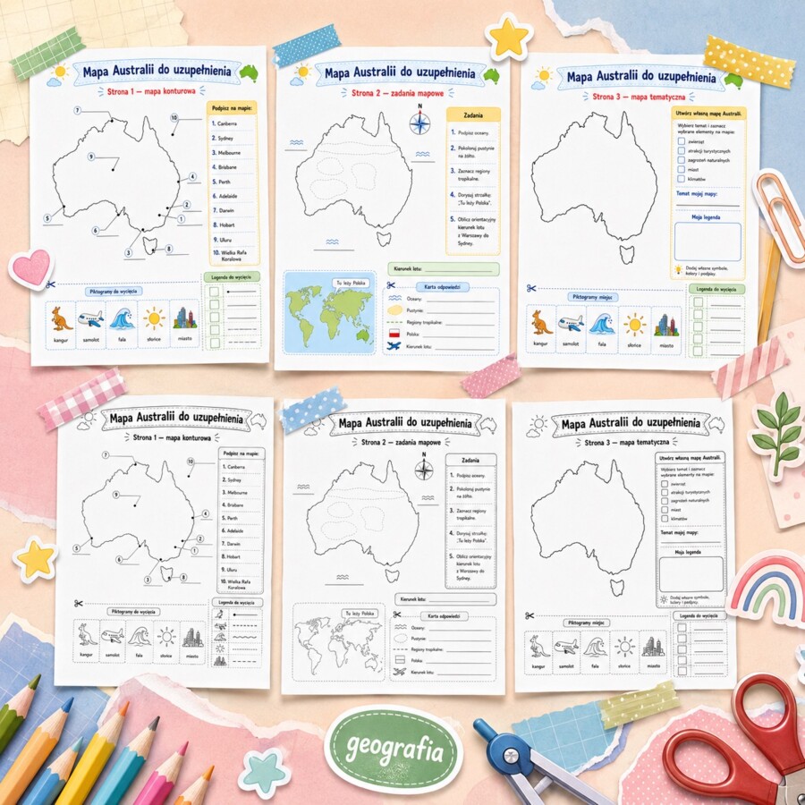 Mapa Australii do uzupełnienia