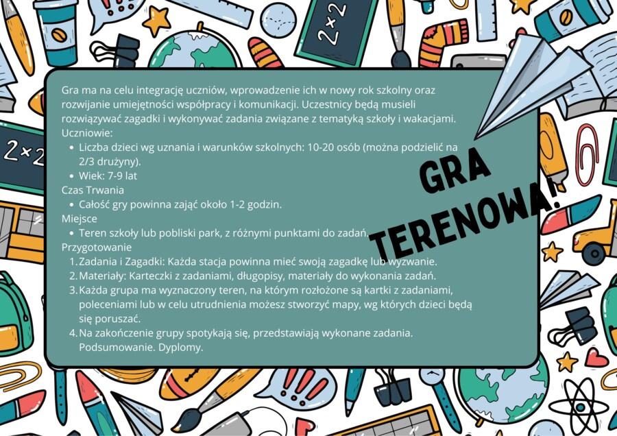 Gra terenowa " Żegnajcie wakacje, witaj szkoło"