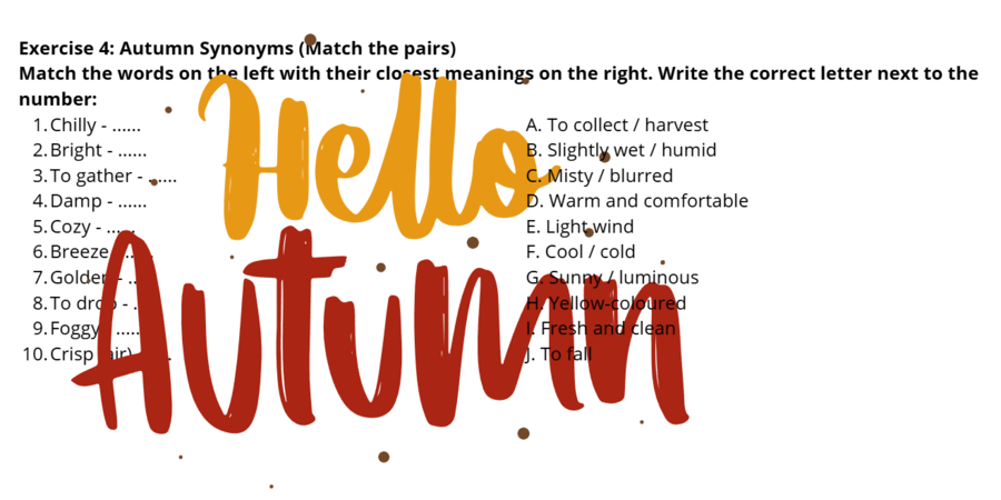Autumn Vocabulary activities- zestaw 8 zadań na słownictwo