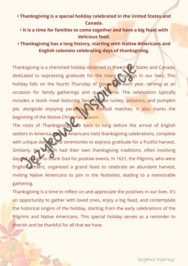 Thanksgiving worksheet A2+/B1