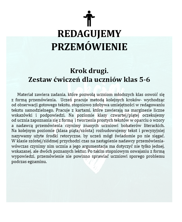 REDAGUJEMY PRZEMÓWIENIE. KROK DRUGI. ZESTAW CWICZEŃ DLA UCZNIÓW KLAS 5-6.