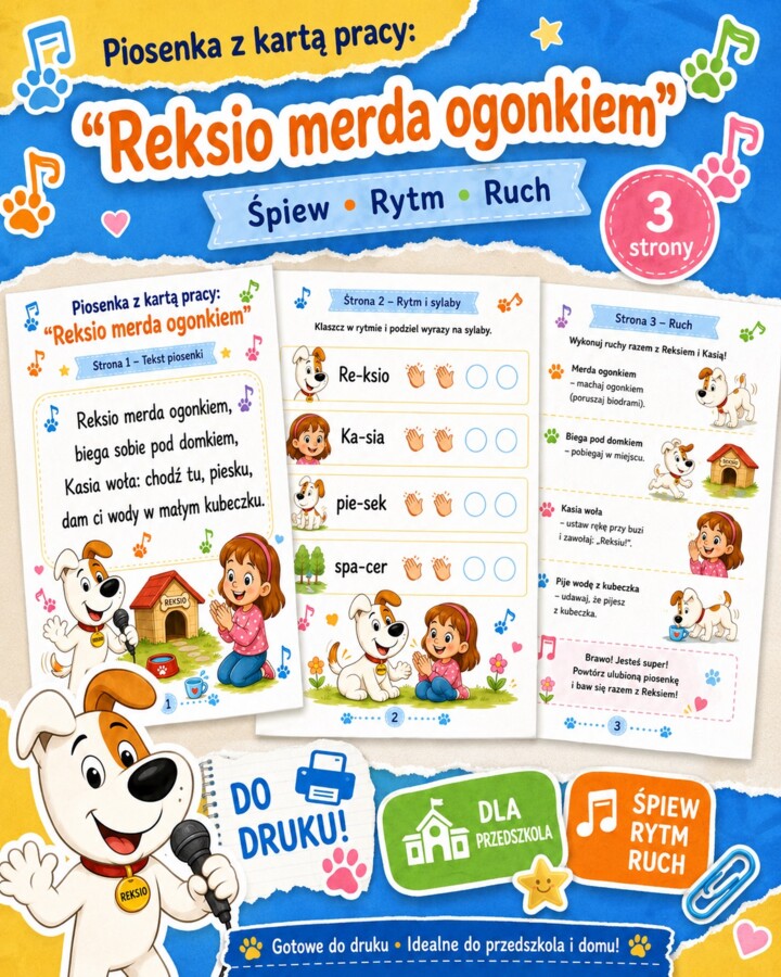 Piosenka z kartą pracy: „Reksio merda ogonkiem”