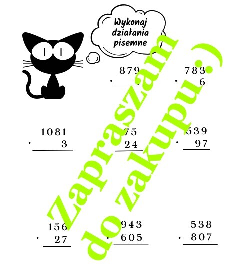 Mnożenie i dzielenie pisemne - karta pracy, kartkówka.