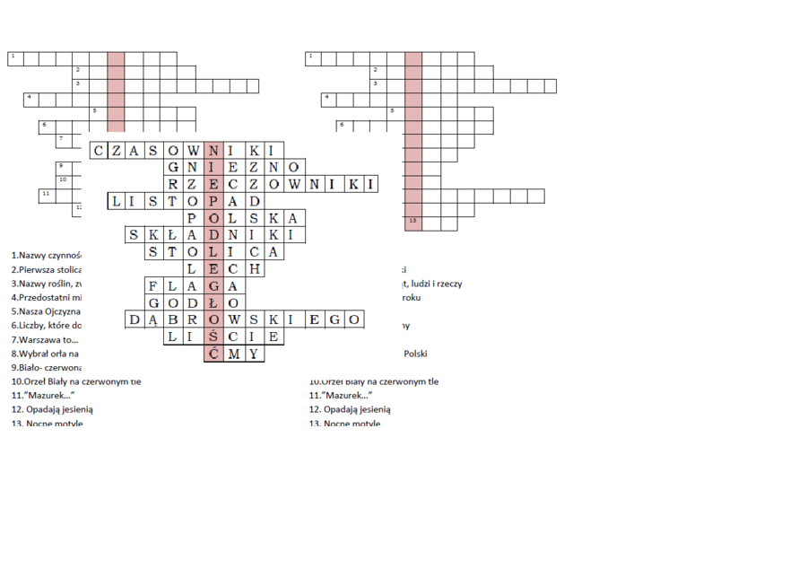 Logogryf dla klasy 2 z hasłem Niepodległość
