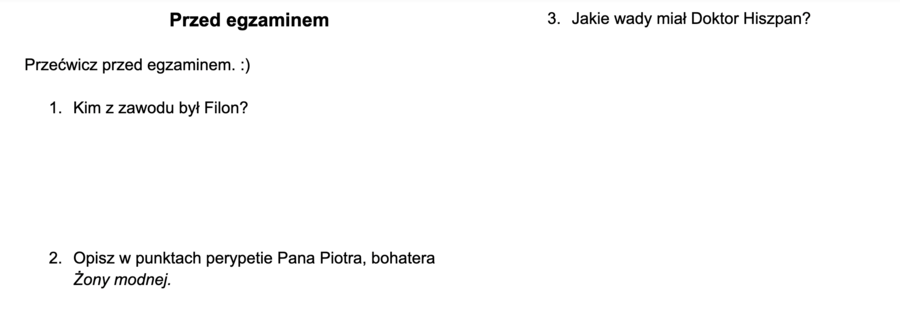 Ćwiczenia przed egzaminem.