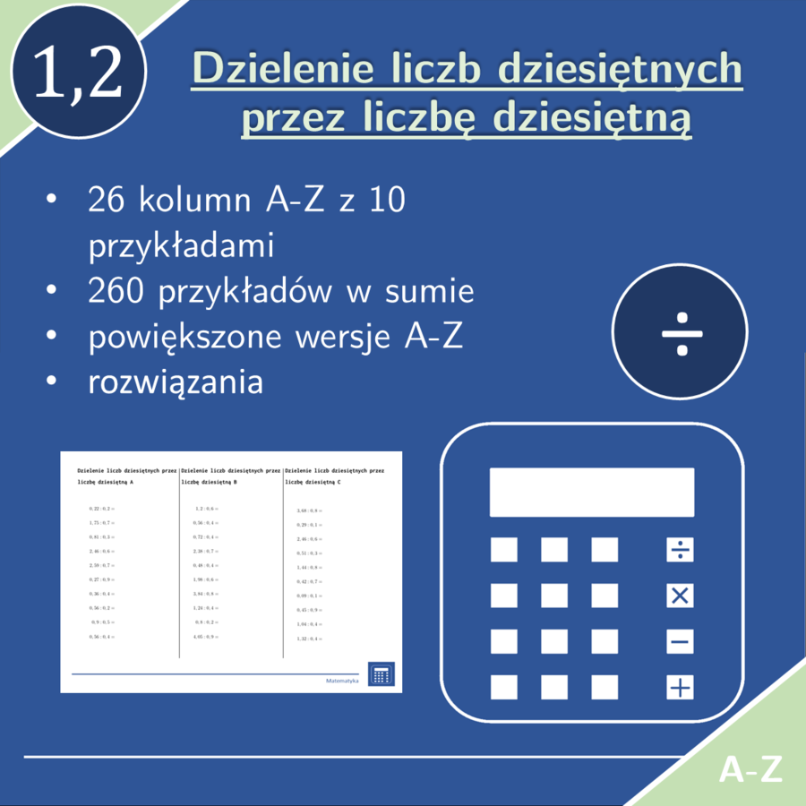 Dzielenie liczb dziesiętnych przez liczbę dziesiętną | matematyka | 26 kolumn