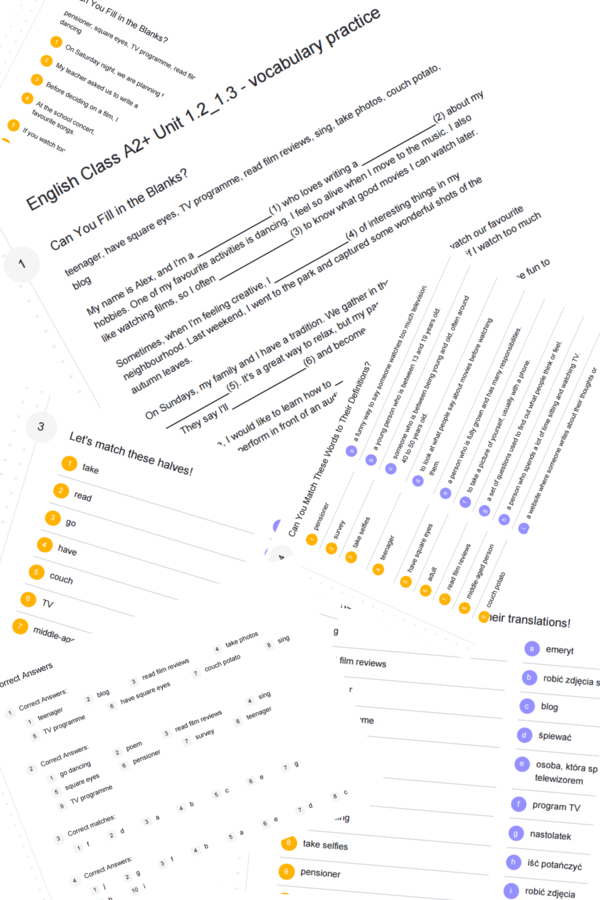 English Class A2+ – Unit 1.2_1.3 – vocabulary practice