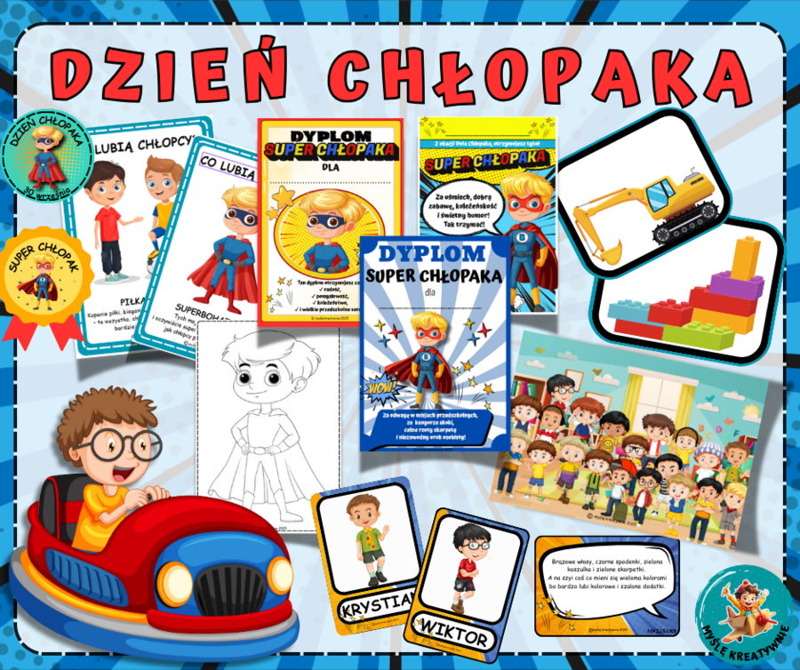 DZIEŃ CHŁOPAKA - zestaw zabawy, plansze, dyplomy, medale