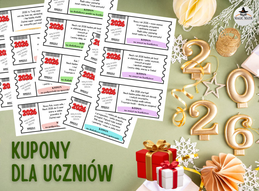 KUPONY noworoczne dla uczniów 2026 – motywujące bilety z życzeniami | PDF do druku
