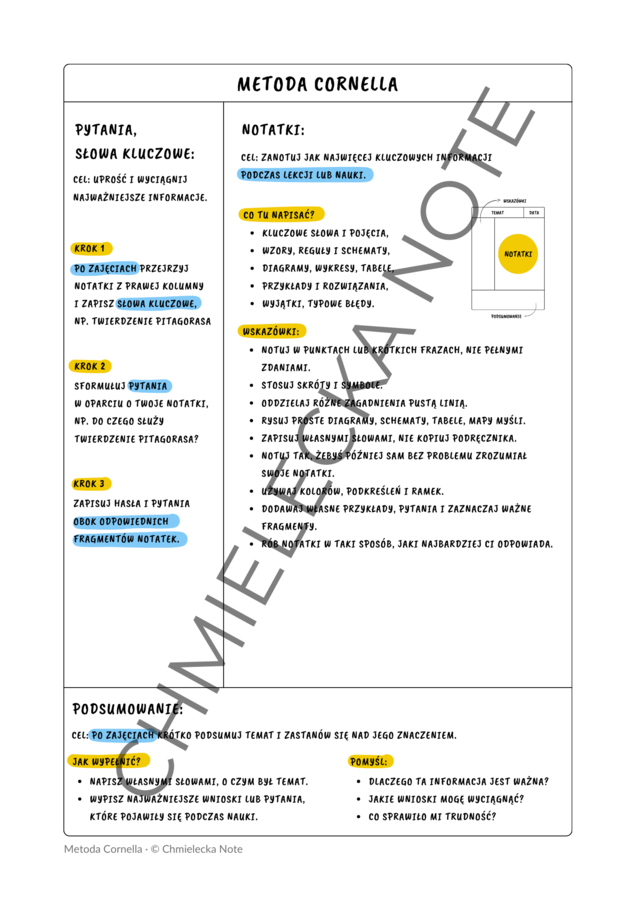 Jak robić notatki? Metoda Cornella – kompletny przewodnik PDF