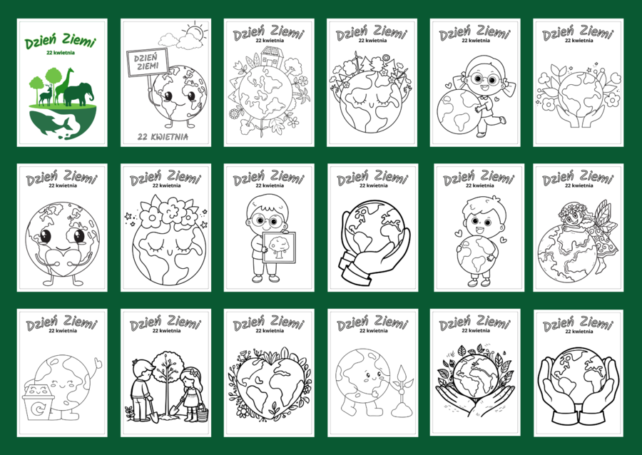 DZIEŃ ZIEMI – Galeria – kolorowanka – kolorowanki – biblioteka – świetlica – przedszkole – 33 wersje