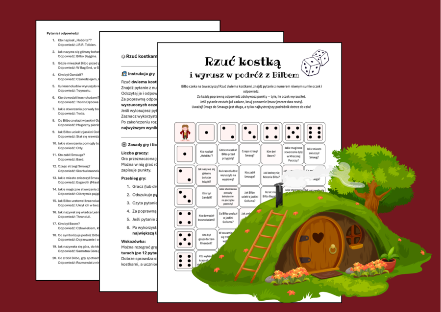 🎲 Gra "Rzuć kostką" – "HOBBIT, CZYLI TAM I Z POWROTEM" - 36 pytań +odpowiedzi