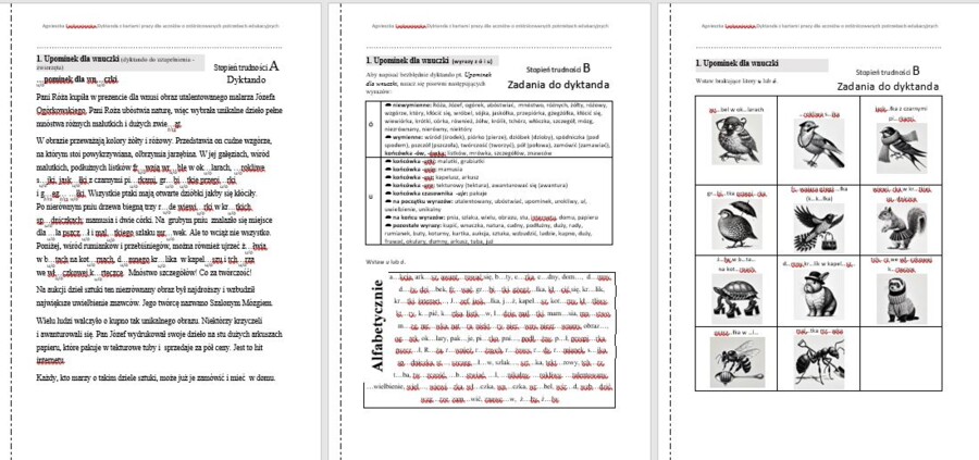 Dyktando ó/u "Upominek dla wnuczki" z zadaniami przygotowującymi - dla uczniów o zróżnicowanych potrzebach edukacyjnych