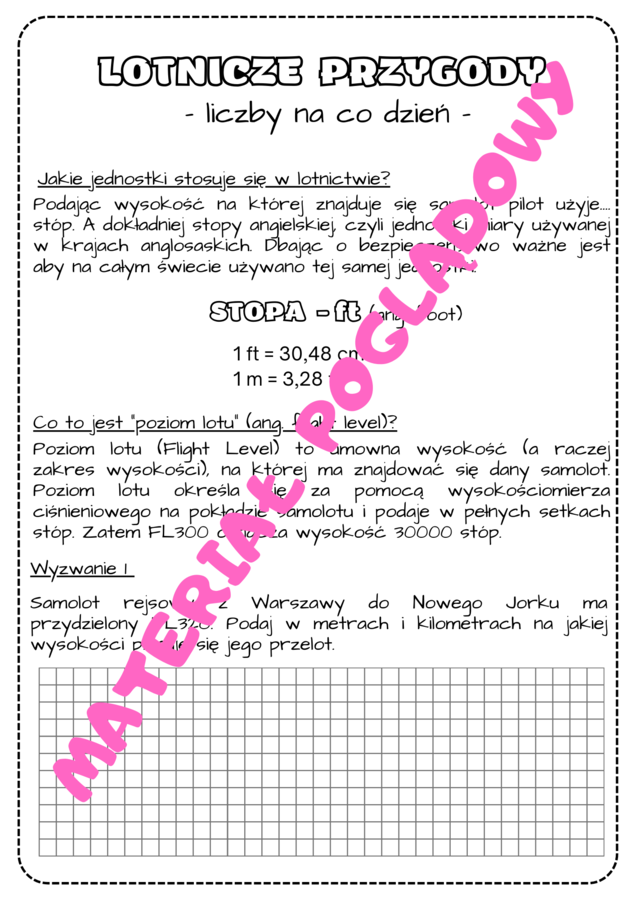 Projekt edukacyjny/innowacja - LOTNICZE PRZYGODY (liczby na co dzień, droga, prędkość, czas) klasa 6, klasa 7, klasa 8