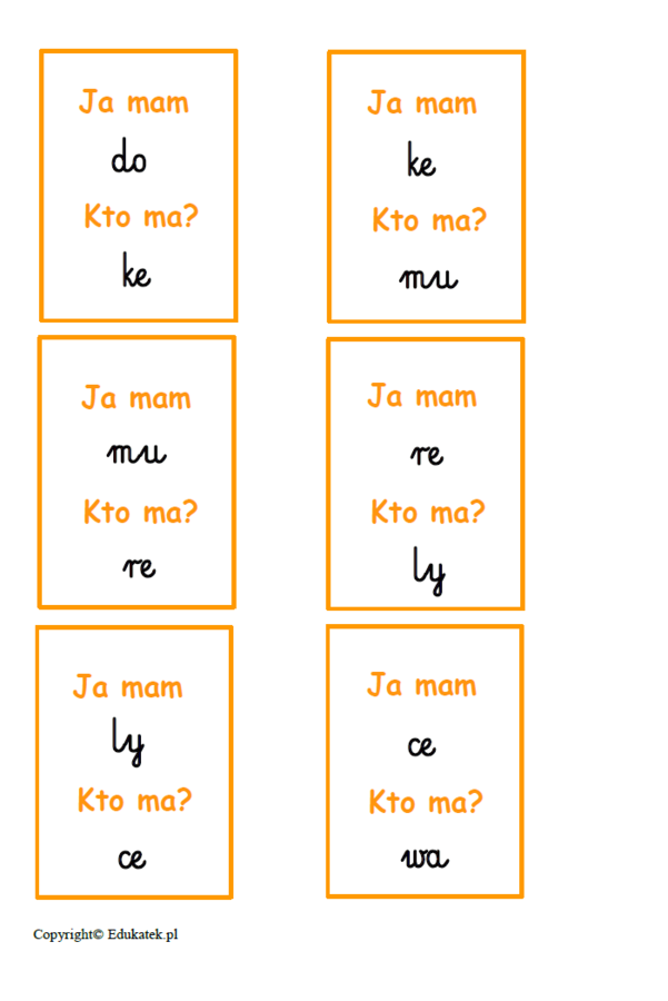 Zestaw kart typu kto ma, ja mam – nauka czytania