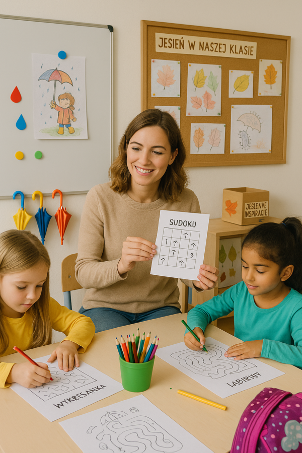 Karty Pracy: "Deszczowe łamigłówki"