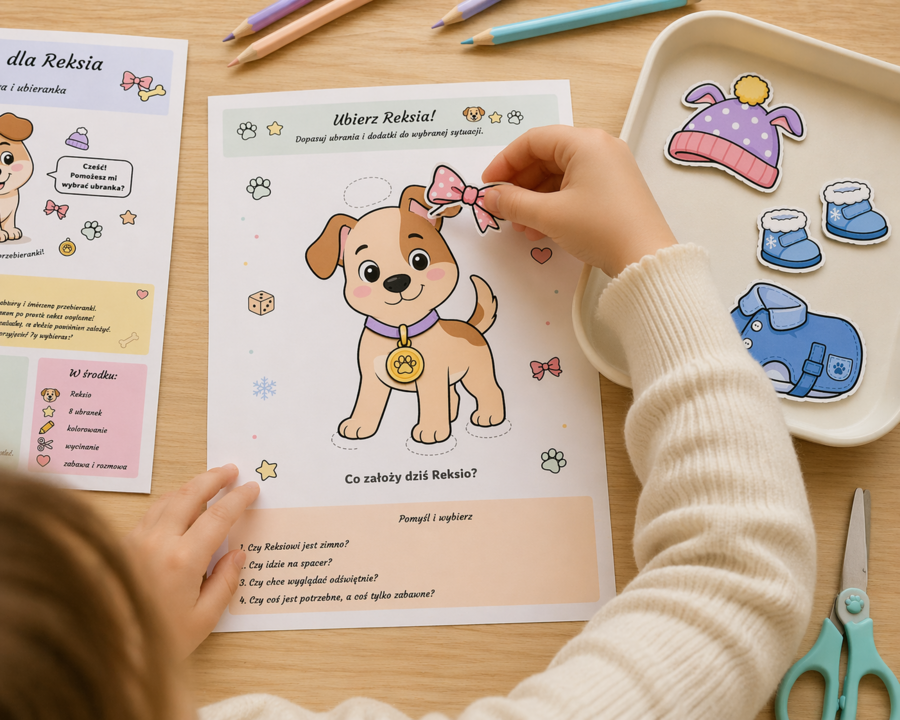 Ubranka dla Reksia – wycinanka i ubieranka